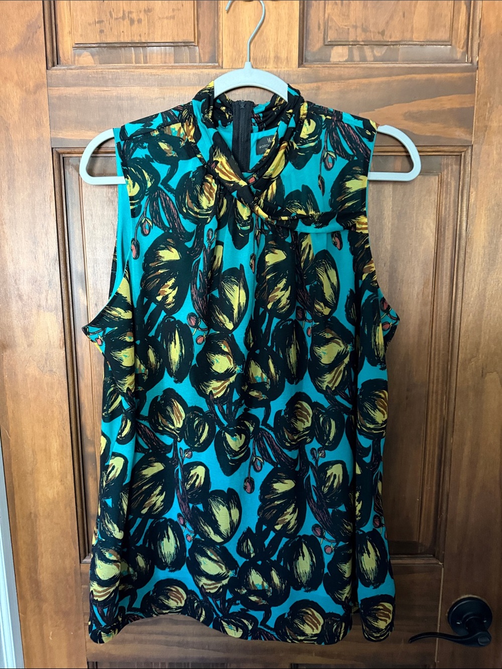 Worthington Teal Floral Twist-Neck Sleeveless Camisole